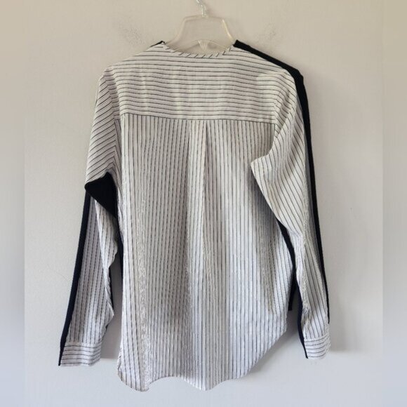 TIBI | Sweater Shirt Wool Cotton Navy Striped Metallic Sz XXS - Picture 2 of 6